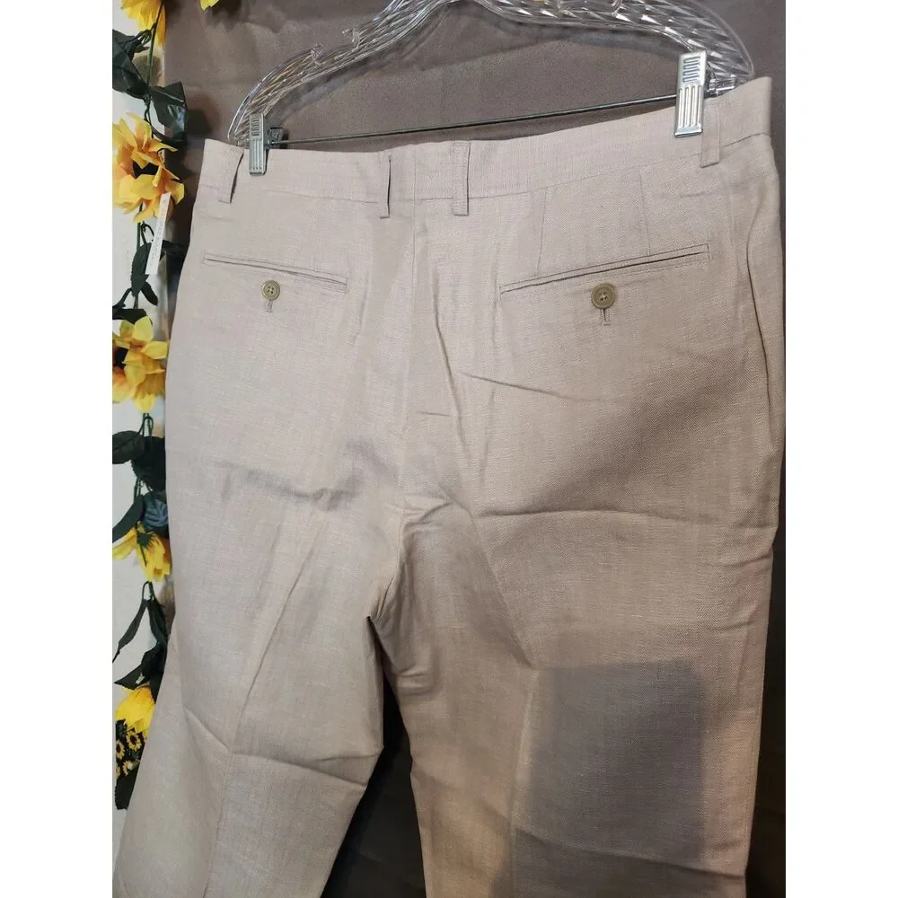 NWT Concepts by Claiborne Men's Beige Linen Dress Pants Flat Front 36W x 30L